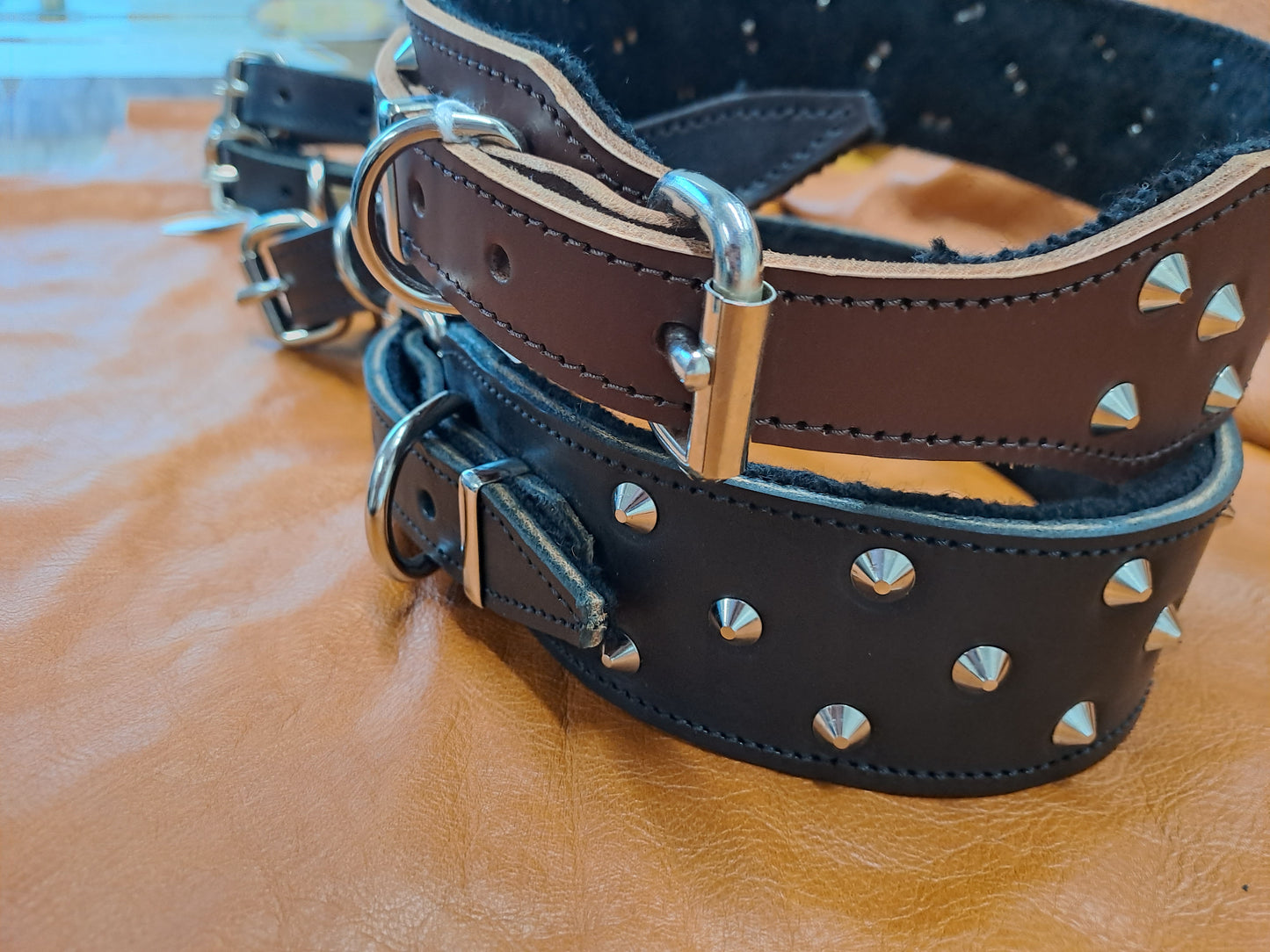 Studded Dog Collars - 50mm Wide Leather Dog Collar with Felt Lining