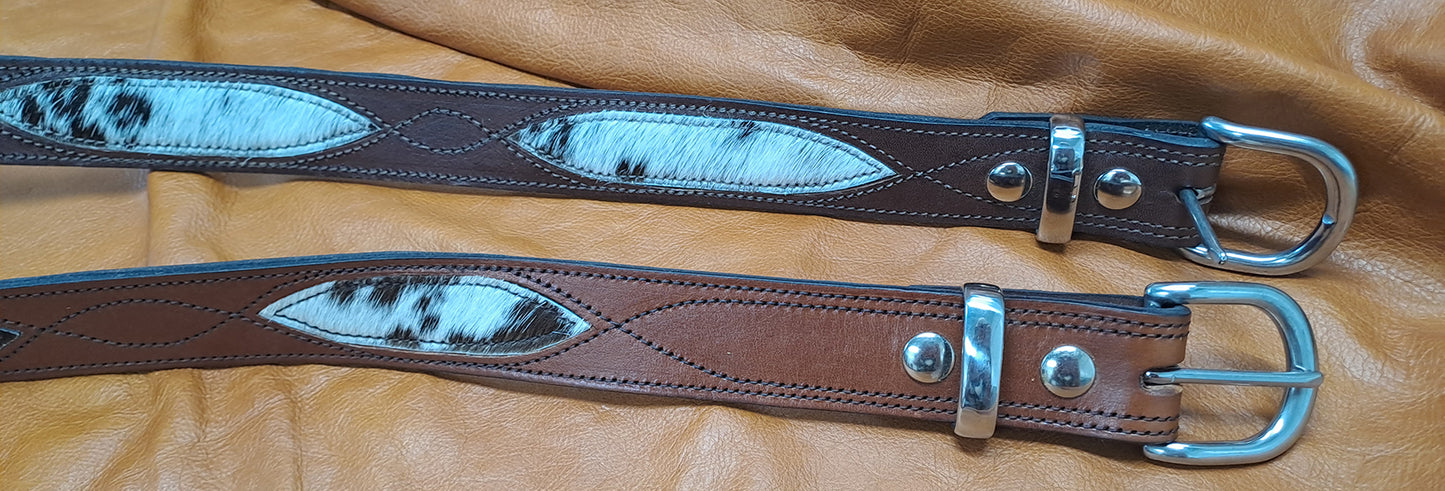 COWHIDE INLAY LEATHER BELTS MEN OR WOMEN