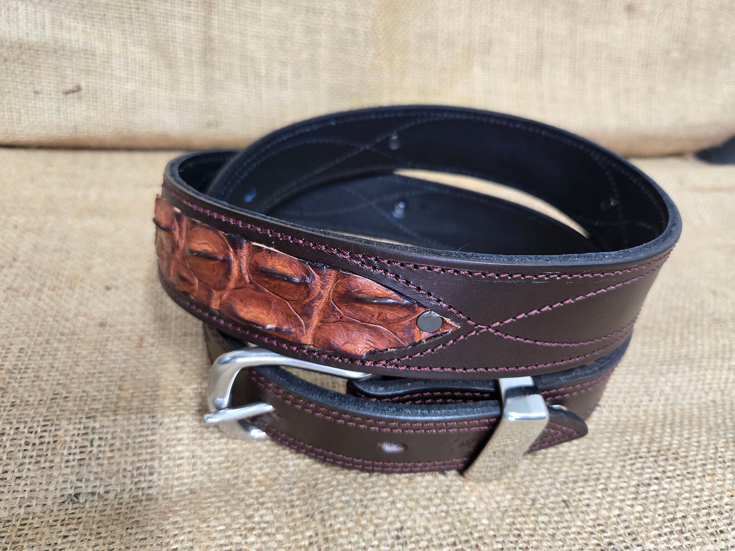 CROCODILE INLAY LEATHER BELTS MEN OR WOMEN