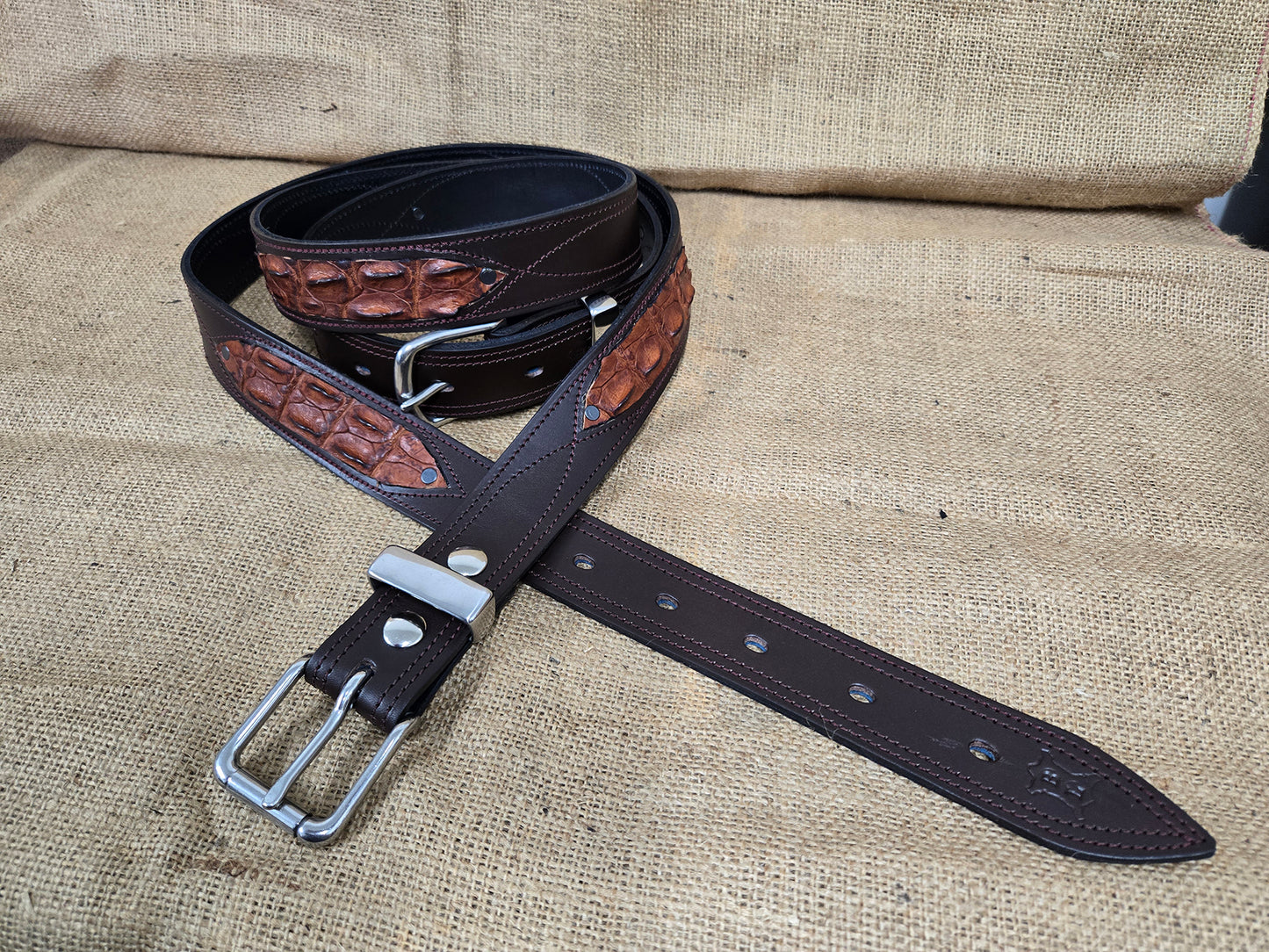 CROCODILE INLAY LEATHER BELTS MEN OR WOMEN