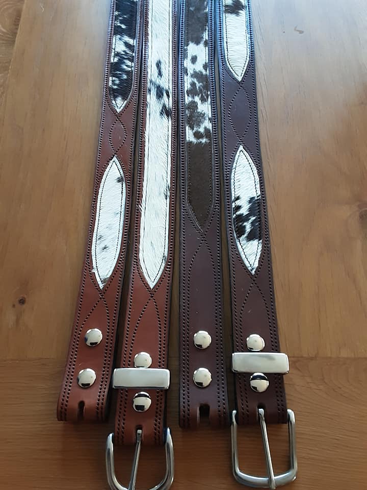 COWHIDE INLAY LEATHER BELTS MEN OR WOMEN
