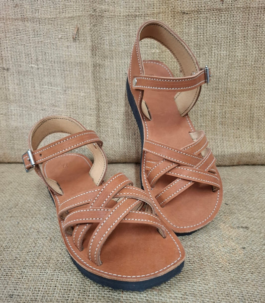 Womens Leather Sandals Ankle Strap