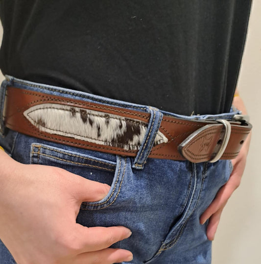 COWHIDE INLAY LEATHER BELTS MEN OR WOMEN