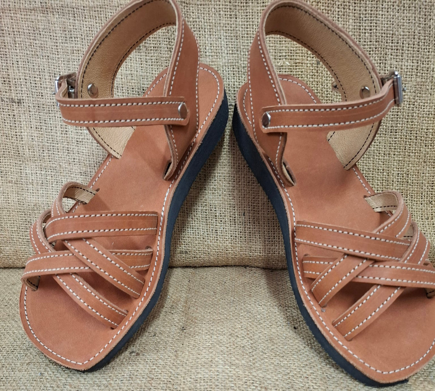 Womens Leather Sandals Ankle Strap